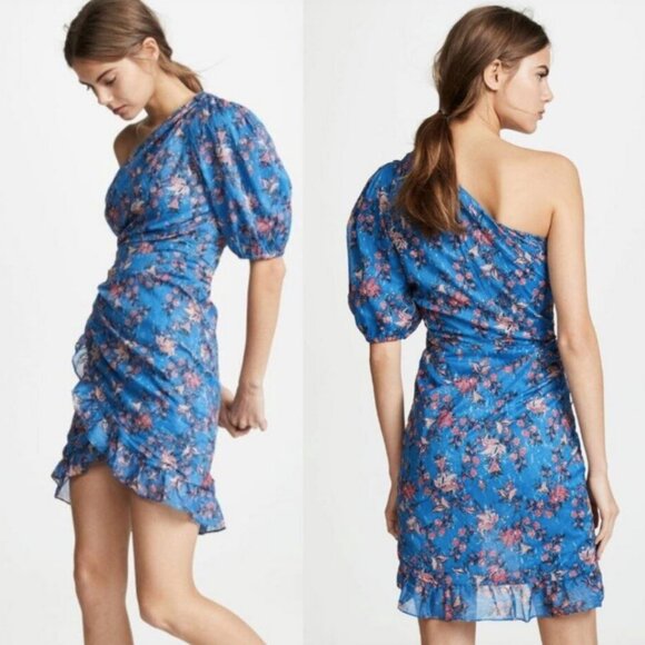 Isabel Marant etoile Esther Blue Orange Floral One-Shoulder mini dress size 4